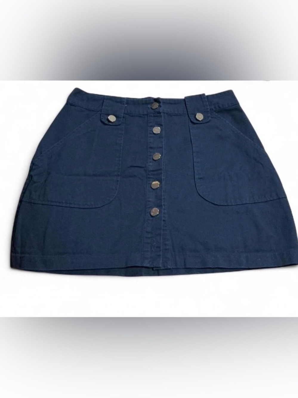 Fashion Union Navy High-Waist Mini Skirt Front Buttons Pockets Summer
